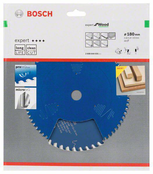 Pilový kotouč na dřevo od Bosche, průměr 180 mm, vhodný pro čistý a trvalý řez, se speciálním ozubením.