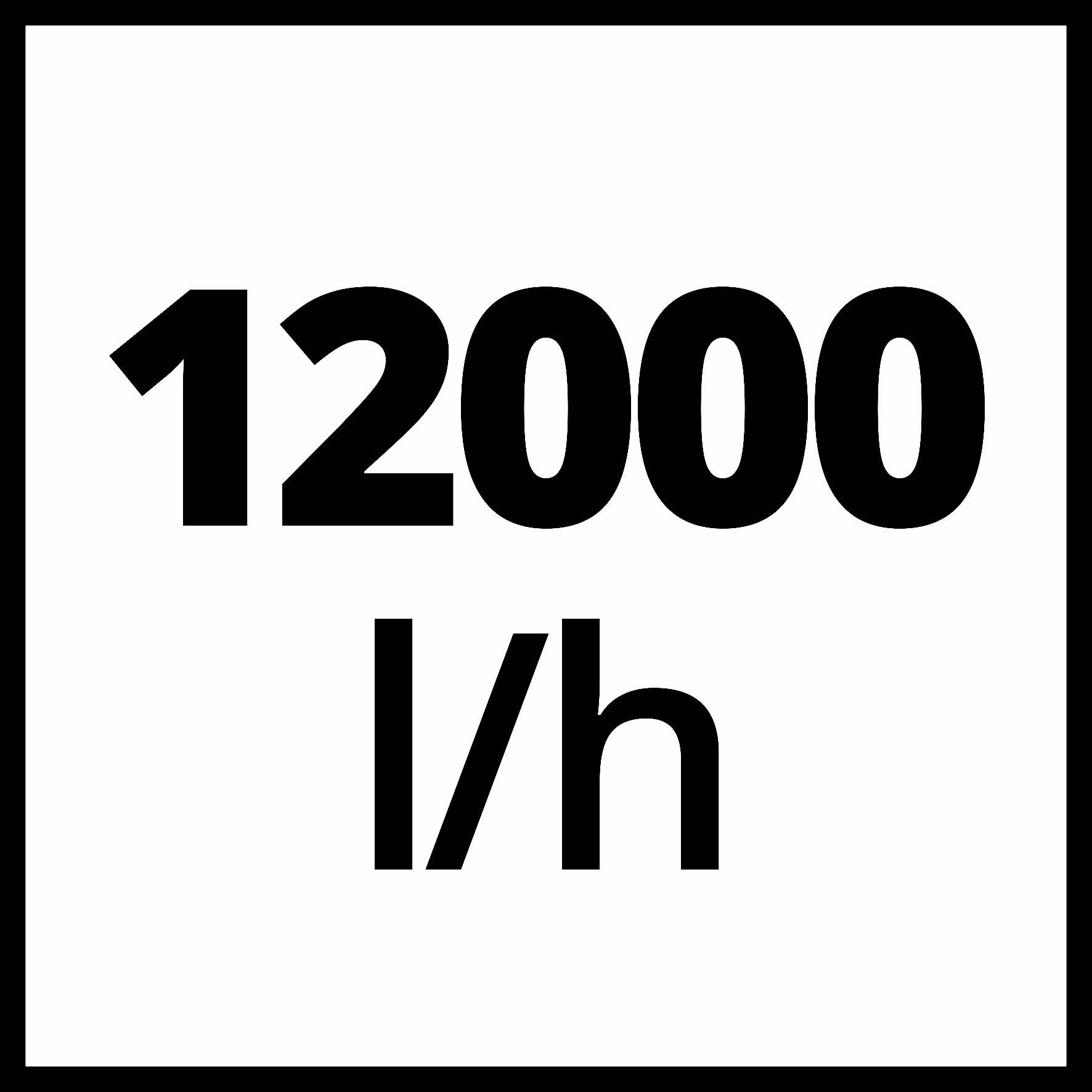 '12000 l/h' v tučném, černém písmu na bílém pozadí.