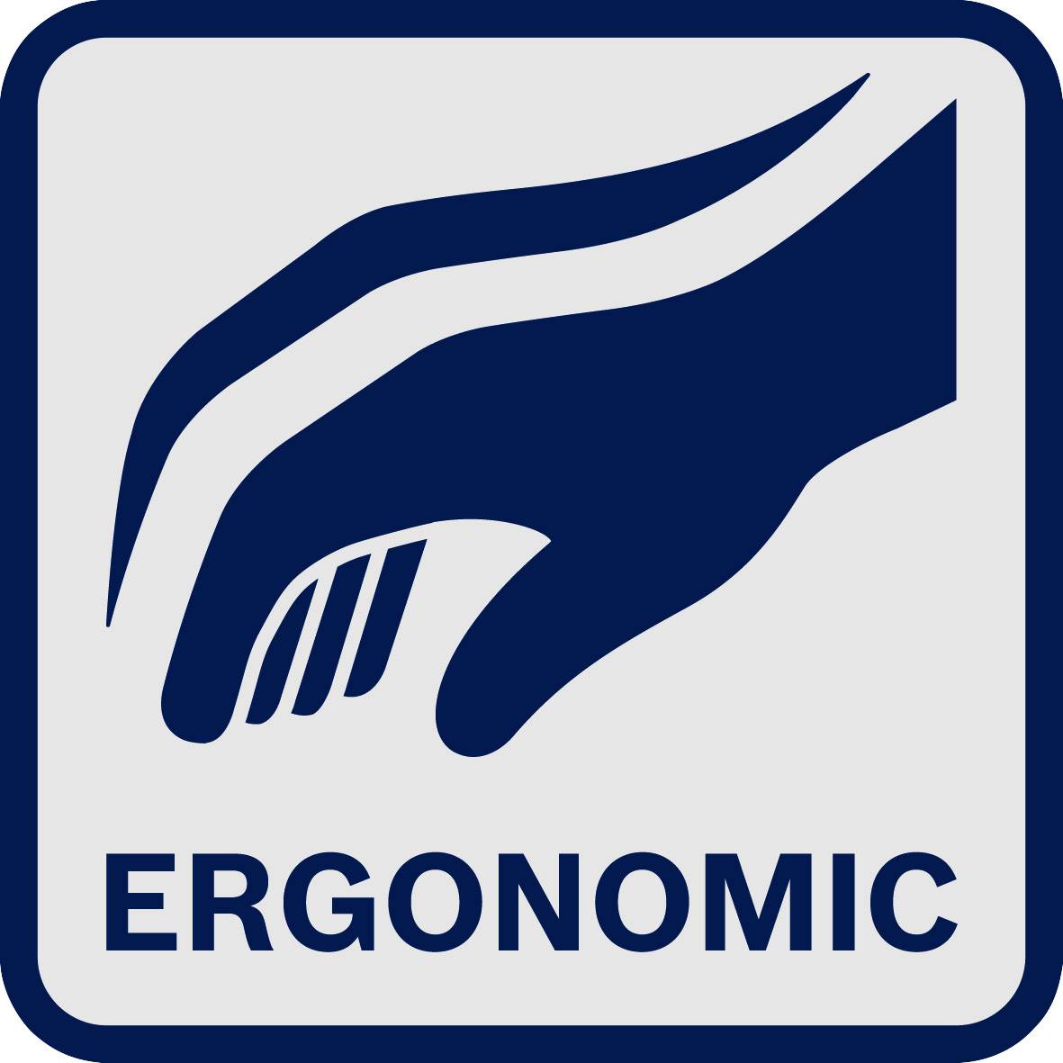 Symbolický obrázek ergonomického designu se stylizovanou rukou a slovem 'ERGONOME' pod ní. Symbolizuje pohodlí a uživatelskou přívětivost.