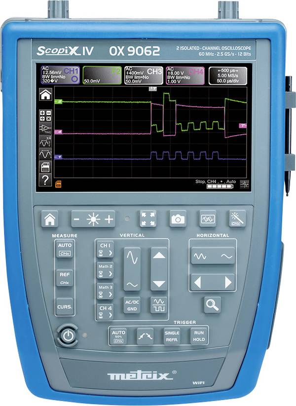 Metrix OX 9062 digitální osciloskop 60 MHz, 2kanálový, 2.5 GSa/s, 100 kpts, 12 Bit, s pamětí (DSO), ruční provedení, funkce multimetru, spektrální analyzátor, 1 ks, OX9062