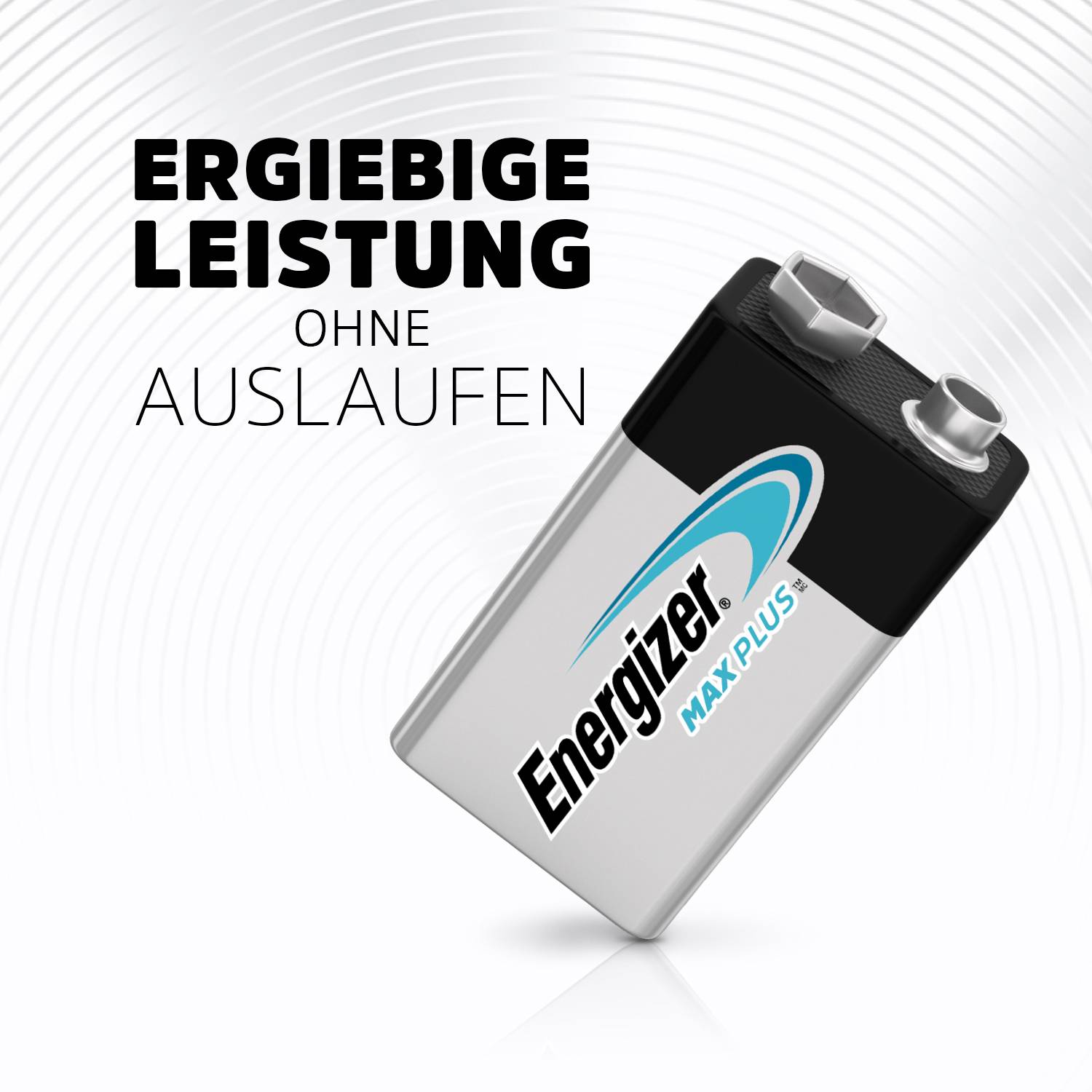 Baterie značky 'Energizer' s modrým logem a textem 'Výkonné a bez úniku' na šedém pozadí.