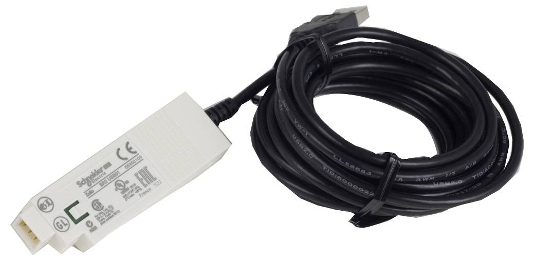 Bílý elektronický senzorový modul s vinutým černým kabelem a zástrčkovým konektorem, zobrazený na jednoduchém pozadí.