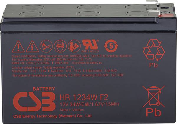 CSB Battery HR 1234W high-rate HR1234WF2 olověný akumulátor 12 V 8.4 Ah olověný se skelným rounem (š x v x h) 151 x 99 x 65 mm plochý konektor 6,35 mm bezúdržbové, nepatrné vybíjení