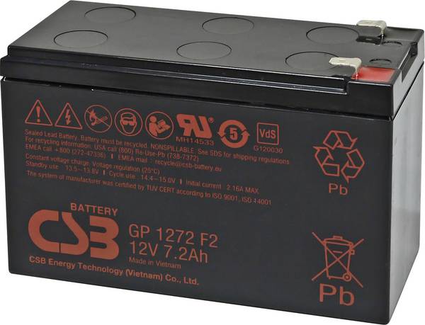 CSB Battery GP 1272 Standby USV GP1272F2 olověný akumulátor 12 V 7.2 Ah olověný se skelným rounem (š x v x h) 150 x 97 x 65 mm plochý konektor 6,35 mm bezúdržbové, nepatrné vybíjení, VDS certifikace