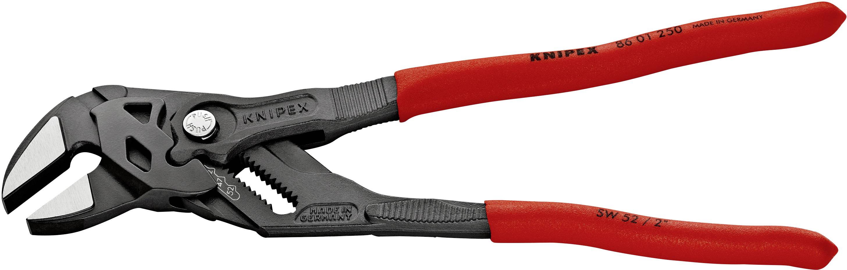 Červený stavitelný hasák značky Knipex, používaný pro rozmanité úchopové a fixační práce.