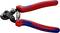 Červené a modré KNIPEX kleště na drátěná lana s černou řezací hlavou, vhodné pro čisté řezání drátěných lan až do tloušťky 4 mm.
