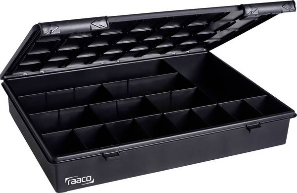 ESD raaco 104111 krabička na malé součástky (d x š x v) 338 x 260 x 57 mm přihrádek: 15 pevné rozčlenění Obsah 1 ks