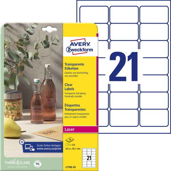 Avery-Zweckform L7782-25 Fóliové etikety  63.5 x 38.1 mm poylesterová fólie transparentní 525 ks trvalé laserová tiskárna, barevná laserová tiskárna