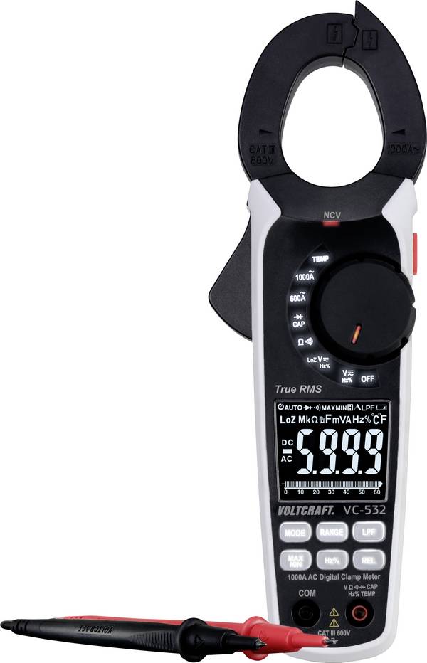 VOLTCRAFT VC-532 digitální proudové kleště, CAT III 600 V, Displej (counts): 6000