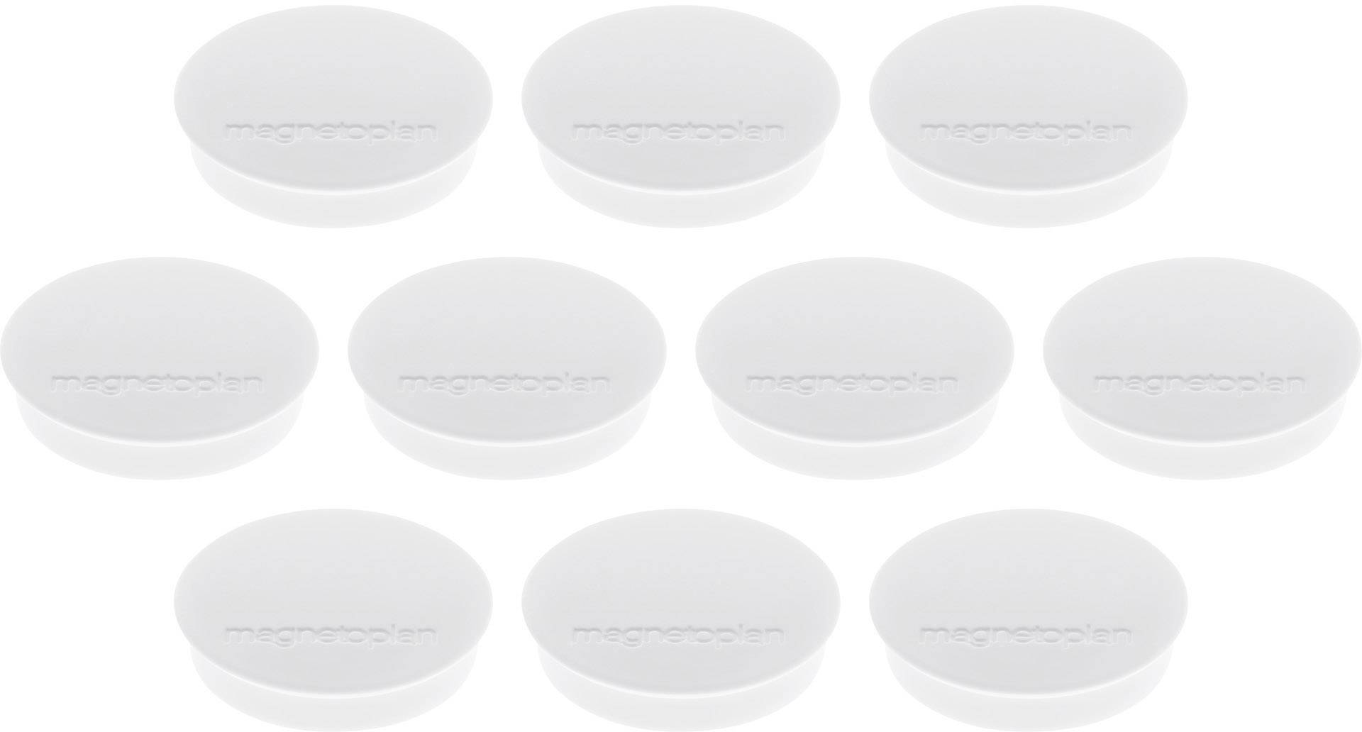 Deset bílých, kulatých krytů s nápisem „magsafe align" uspořádaných do dvou řad.