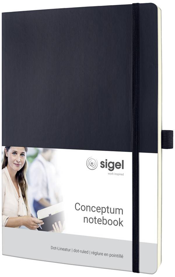 <br>  Sigel<br>  CONCEPTUM®<br>  CO308<br>  poznámková kniha<br>  tečkovaná lineatura (tečkované čtverečky)<br>  černá<br>  97 listů<br>  A4<br>