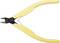 Žlutá štípací kleště s černou řeznou plochou na bílém pozadí. Používané pro stříhání tenkých drátů.