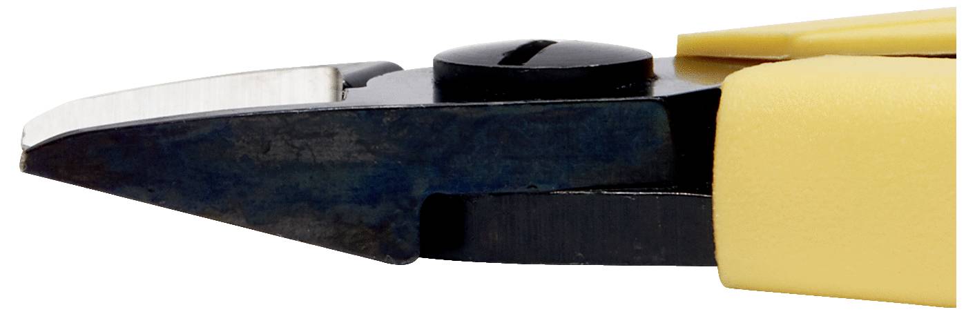 Boční štípací kleště se žlutou rukojetí, šikmo sříznutým ostřím, nástroj pro přesné práce nebo řezání drátů.