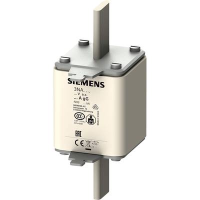 Pojistková vložka Siemens NH-3NA3, 400V AC, 100A, s označením CE a EAC, pro nadproudovou ochranu v elektrických systémech.
