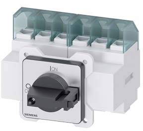 Elektrický spínač od společnosti Siemens s nápisem 'ON' a 'OFF' ukazuje páčkový spínač v prostřední poloze.