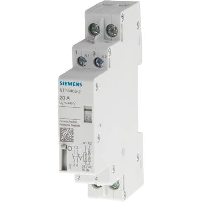 Dálkový spínač od Siemens, model 5TT4405-2, pro 20 A a 460 V, s pákovým vypínačem pro zapnutí/vypnutí a schematickými symboly pod ním.