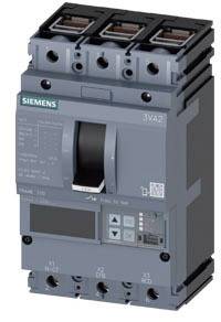 Jistič Siemens, třípólový, s displejem a ovládacími prvky, v šedo-černém pouzdře, slouží k řízení elektrických obvodů.