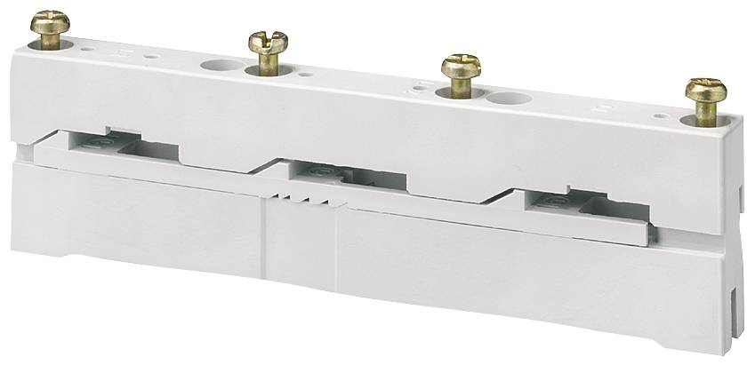 Bílý elektrický držák pojistky se třemi zlatými šrouby, vhodný pro montáž pojistek v elektrické instalaci.