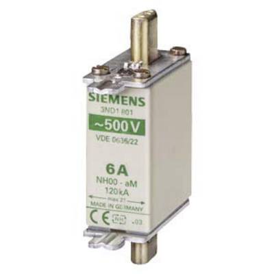 Pojistka Siemens, 500 V, 6 A, model 3ND1-801, vhodná pro nosič NH00, vyrobená v Německu.