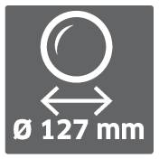 Symbol znázorňuje kruh s šipkou pod ním, která udává průměr 127 mm.