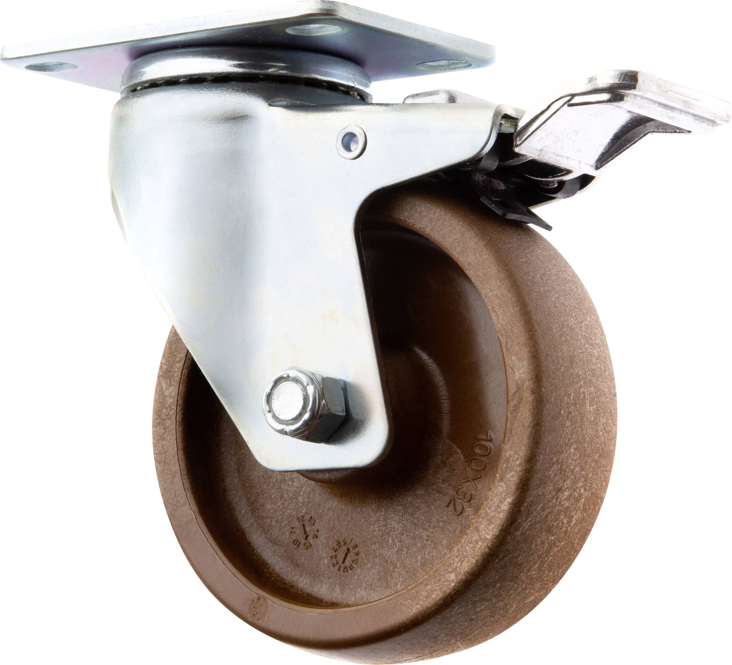 TOOLCRAFT TO-5137947 Otočné kolečko s aretační brzdou, 100 mm, s konstrukční deskou - polyamid a skelné vlákno nosnost (max.): 125 kg