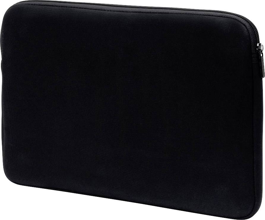 Černý obal na notebook, obdélníkového tvaru, se zipem v horní části. Vhodný pro ochranu a přepravu notebooku.