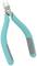 Malé štípací kleště s tyrkysovými rukojetmi, vhodné pro přesné řezací práce v elektronice nebo řemesle.