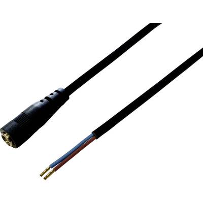 Černý kabel se dvěma odizolovanými konci a kovovým konektorem, vhodný pro elektrické připojení.