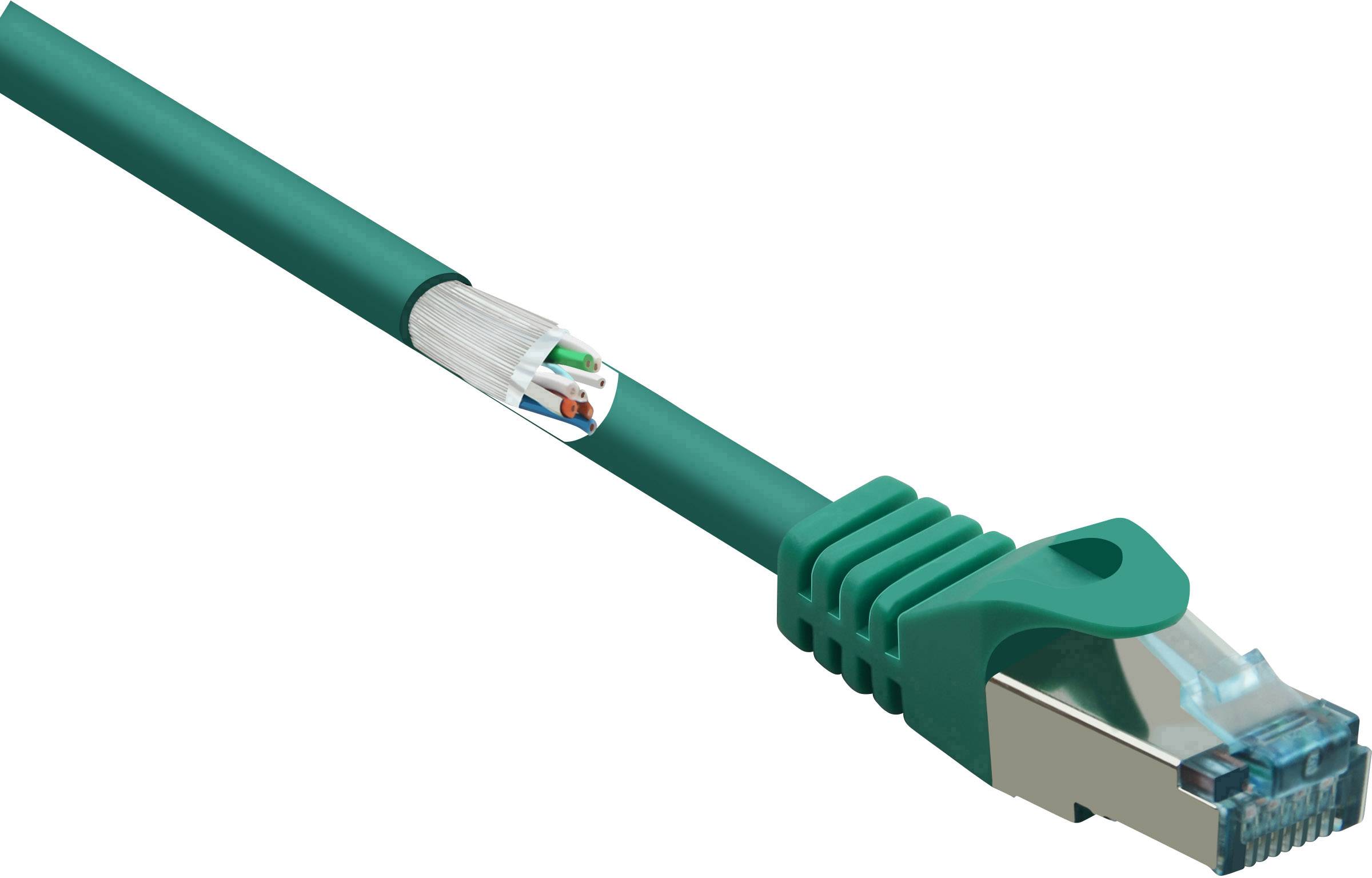 Zelený ethernetový kabel s průhledným konektorem RJ45, vhodný pro síťová připojení.