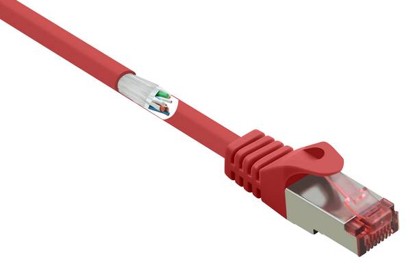 Renkforce RF-5276306 RJ45 síťové kabely, propojovací kabely CAT 6 S/FTP 3.00 m červená s ochranou, pozlacené kontakty, samozhášecí 1 ks