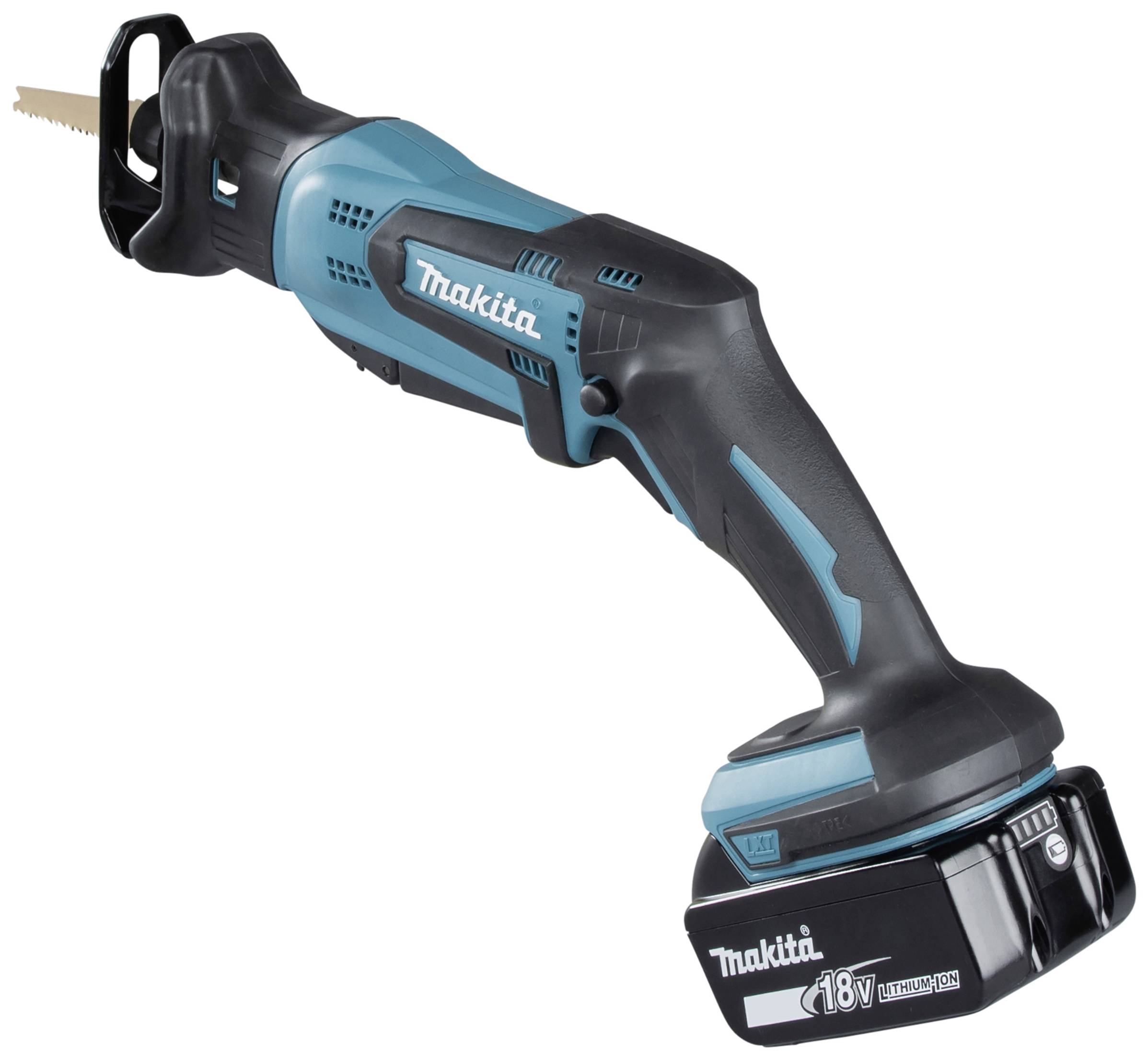Bezdrátová aku šavlová pila Makita 18V s ergonomickou rukojetí a vyměnitelným pilovým listem. Ideální pro stavební a zahradní práce.