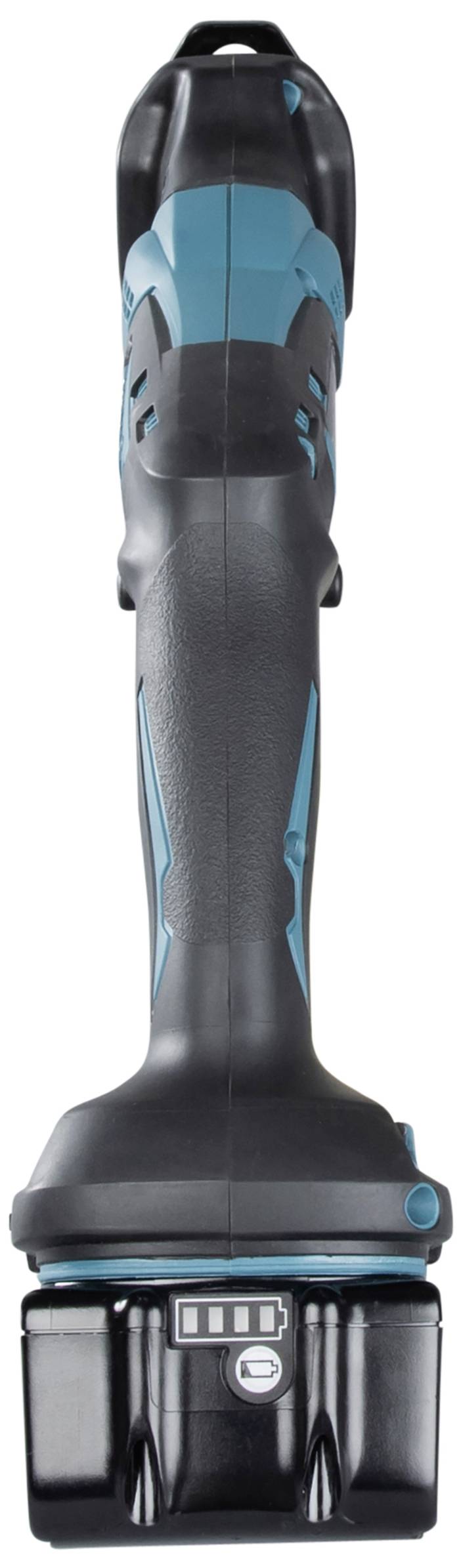 Bezdrátová elektrická vrtačka s ergonomickou rukojetí a modro-černým designem, ideální pro domácí kutilství.