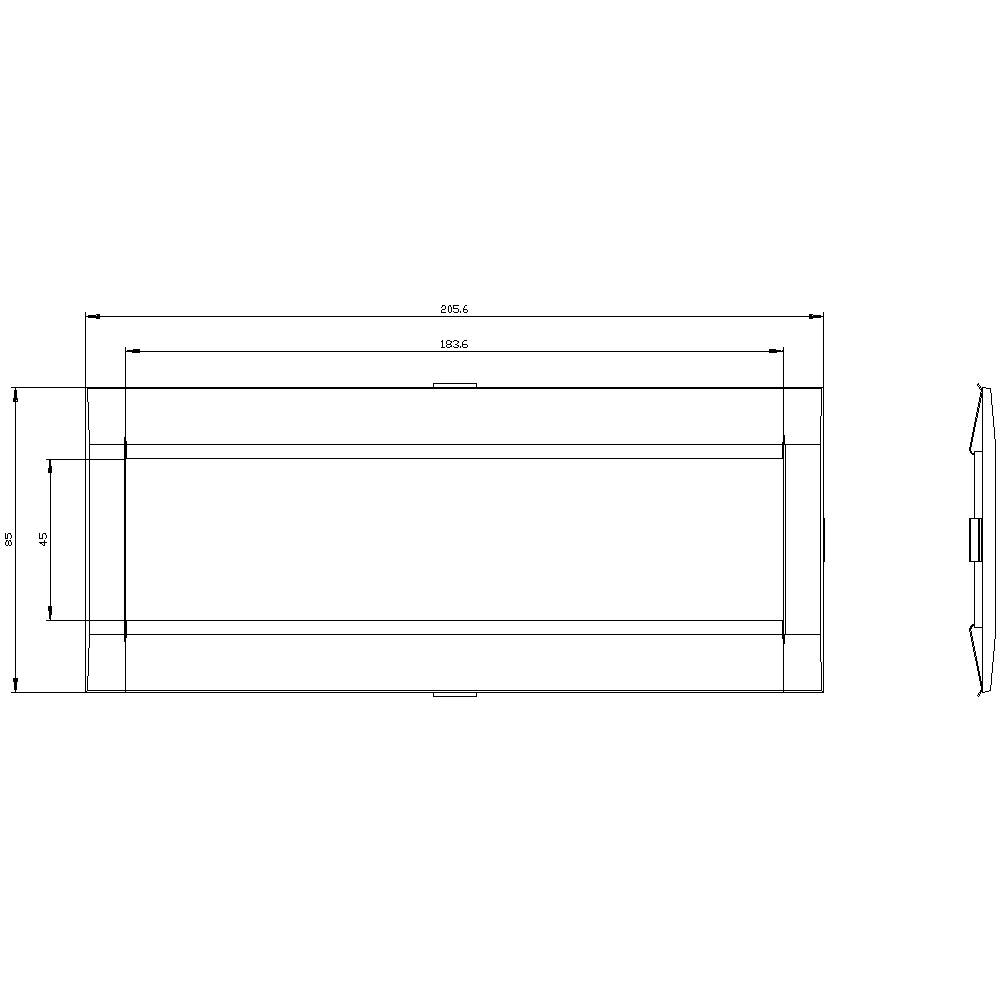 Technický výkres obdélníkové součásti s rozměry: délka 2056 mm a šířka 60 mm. Pohled shora a boční pohled.