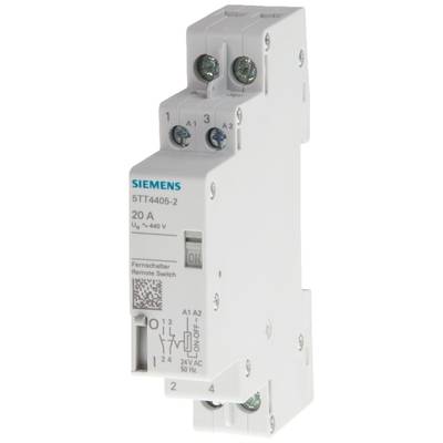 Siemens dálkový spínač, model 5TT4405-2, 20 A, 400 V. Spíná elektrické zátěže na dálku. Bílé pouzdro se šroubovými svorkami.