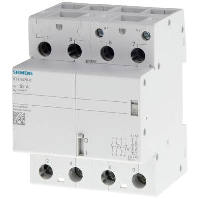 Elektrický spínač od Siemens, model 5TT4476-0, určený pro dálkové ovládání, vhodný pro 63A při 400V, zobrazuje polohu 'ZAP'.