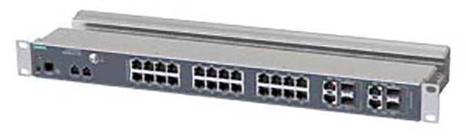 Síťový switch s několika ethernetovými porty, vhodný pro montáž do racku v IT infrastrukturách.