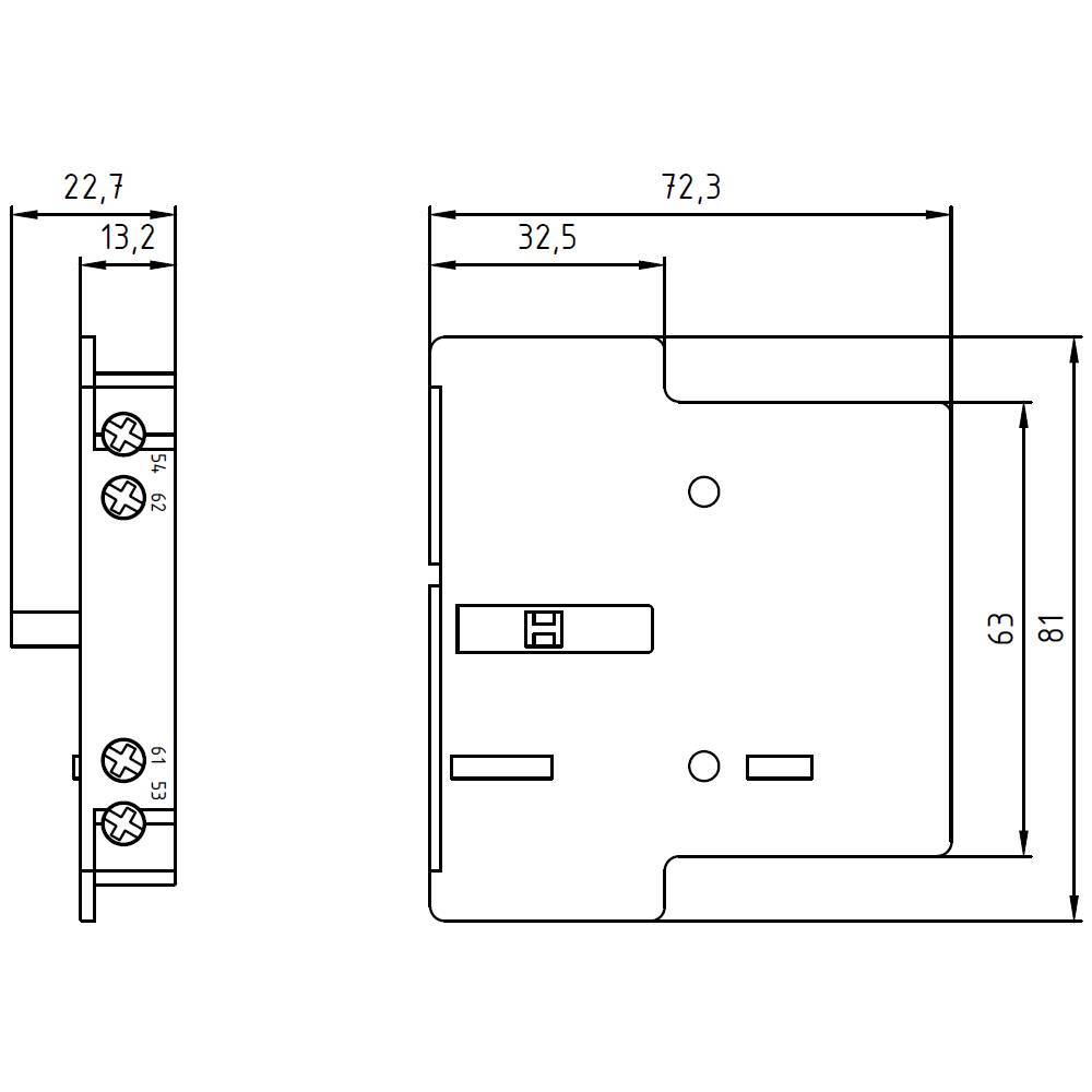 Technický výkres kovové součásti s detailními rozměry v milimetrech, zobrazený z předního a bočního pohledu.