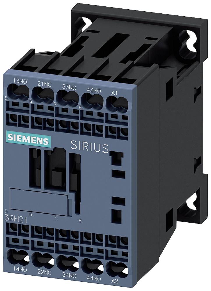 Jistič 'SIRIUS' od Siemens, černě a modře zbarvené pouzdro, s vícero připojovacími svorkami.