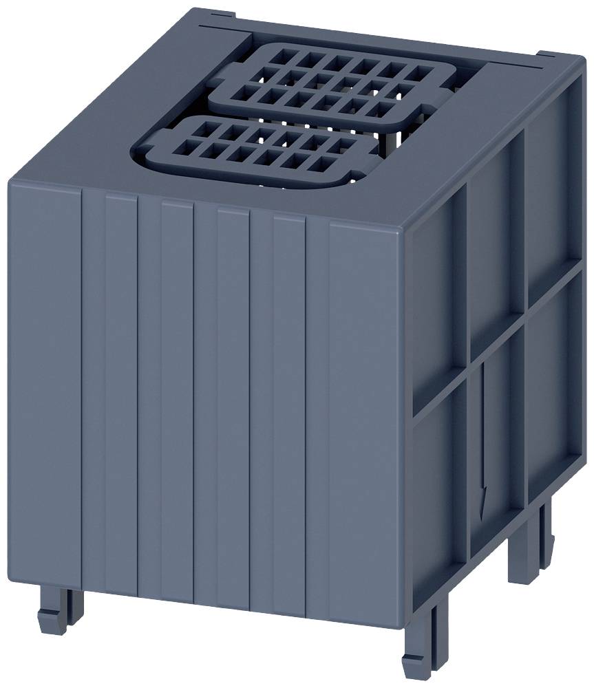 Obdélníkový šedý plastový kontejner s otevřenými mřížkovými víky na horní straně, vhodný pro skladování nebo přepravu.