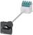 Elektrický odpojovač s černým ovládacím panelem a spínacím mechanismem, propojený dlouhou osou.