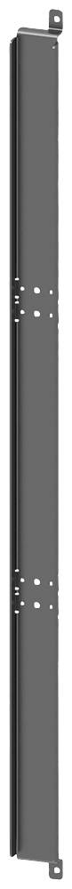 Dlouhá, úzká černá lišta s několika otvory podél středu pro upevnění.