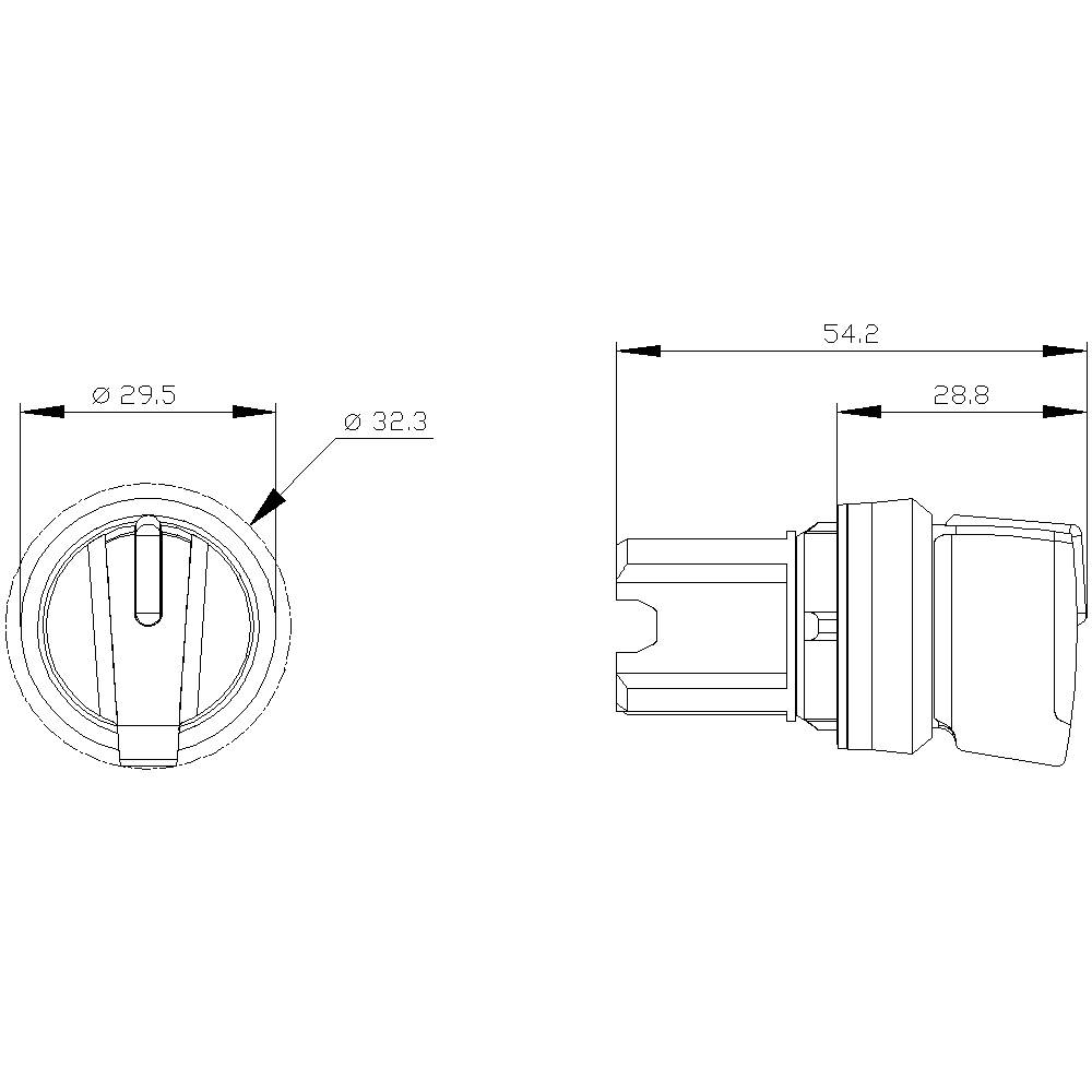 Technický výkres válcového objektu s rozměry: průměr 32,3 mm, 29,5 mm; délka 54,2 mm, 28,8 mm.