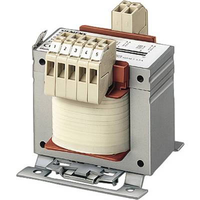 Transformátor značky Siemens s pěti číslovanými svorkami. Navržen pro přeměnu elektrického napětí v průmyslových aplikacích.