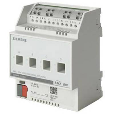 Siemens spínací aktor s přípojkami a popisy pro řízení elektronických zařízení, kompatibilní s KNX.