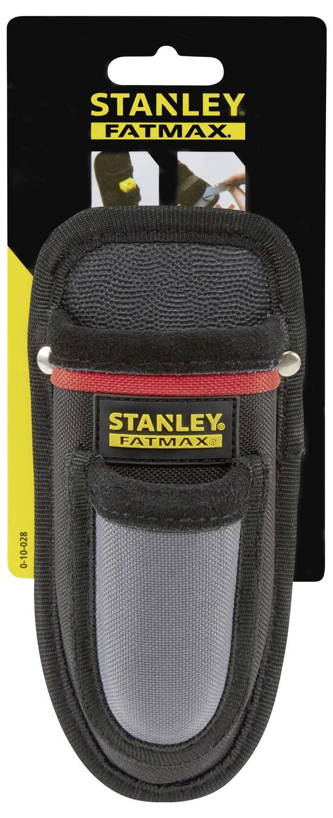 Černý držák nářadí značky Stanley Fatmax s logem výrobce nahoře, vhodný pro uskladnění nářadí nebo příslušenství.