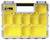 Žlutý třídící box s průhledným víkem a devíti přihrádkami, vhodný pro ukládání malých nástrojů nebo dílů. Název značky 'FatMax' zobrazen vlevo nahoře.