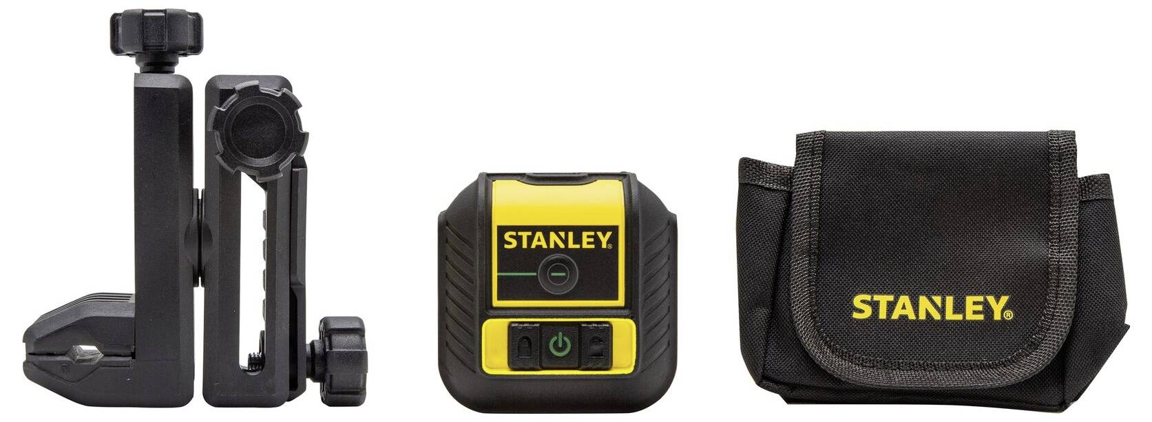 Stativ, laserový dálkoměr a přepravní taška od Stanley.