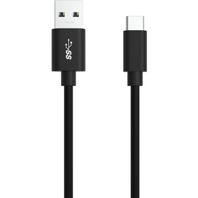 Černý kabel s konektory USB-A a USB-C, vhodný pro přenos dat nebo nabíjení.
