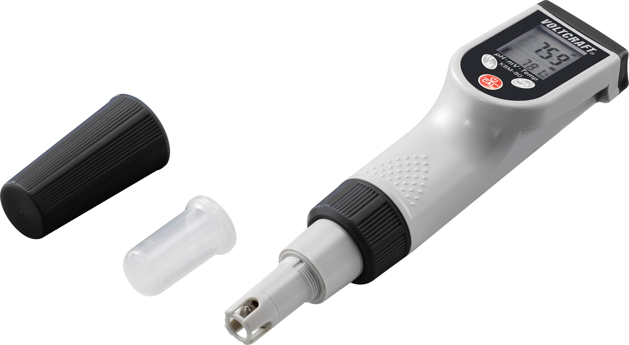 Digitální měřicí přístroj s displejem, zobrazuje '75.9'. Obsahuje odnímatelný kryt a průhledný ochranný kryt.