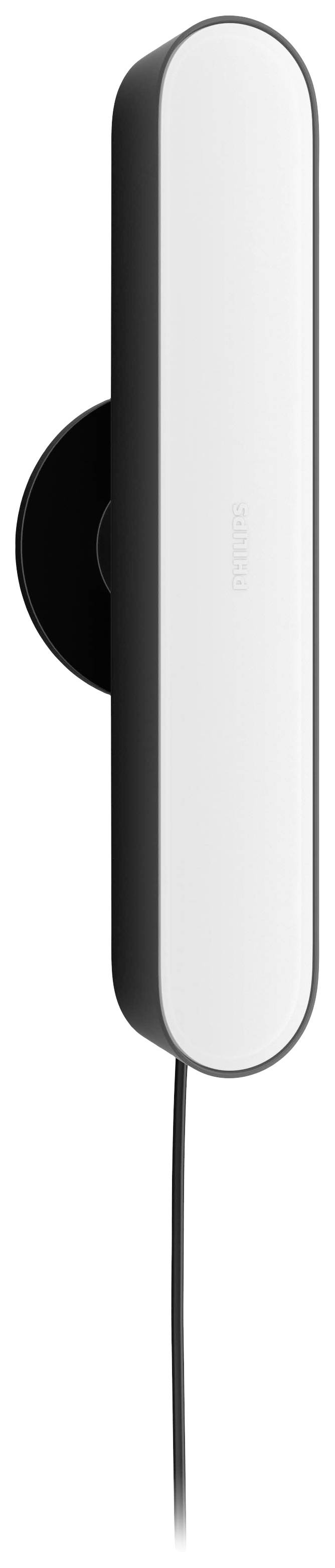 Pohled z boku na 'Chytrou LED světelnou lištu' odhaluje štíhlý, moderní design s napájecím kabelem umístěným dole.